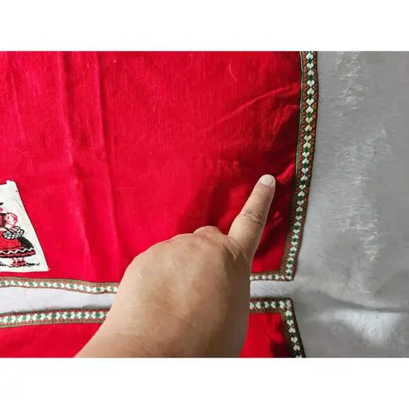 (Set of 2) Germany Place Settings Mats Red Cloth 10X14" Embroidered Pocket - Picture 8 of 11